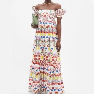 Borgo De Nor Antigone Floral Off The Shoulder Floral Cotton Maxi Dress